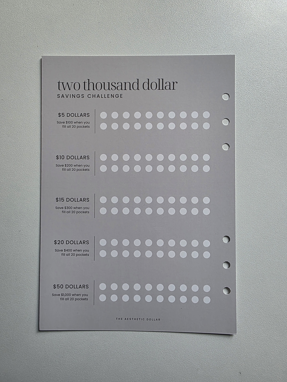 Aesthetic Dollar 2k savings challenge *tracker only*